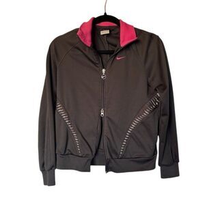 Nike Dri-FIT Track Jacket Womens S Black Pink Swoosh Full Zip Athleisure